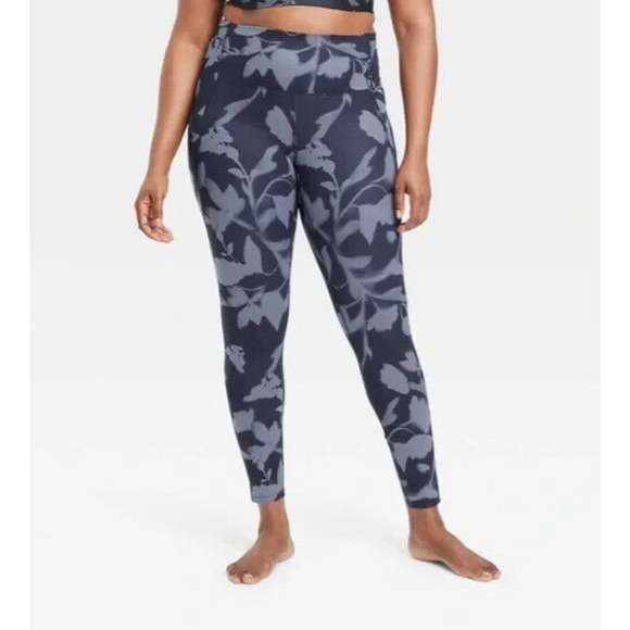 All in Motion Floral Print Brushed Sculpt High Rise Leggings Blue Women's XXL - Picture 1 of 9